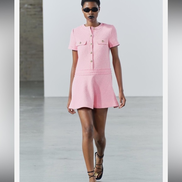 Zara Chic Pink Tweed Textured Mini Dress XL - Picture 11 of 11